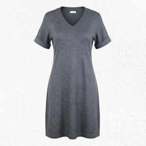 Calvin Klein Gray Merino Wool Blend Sweater Dress Short Sleeve V-Neck Medium